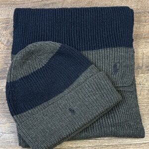 ❄️ Polo Ralph Lauren Navy & Gray Knit Hat & Scarf Set 🧣